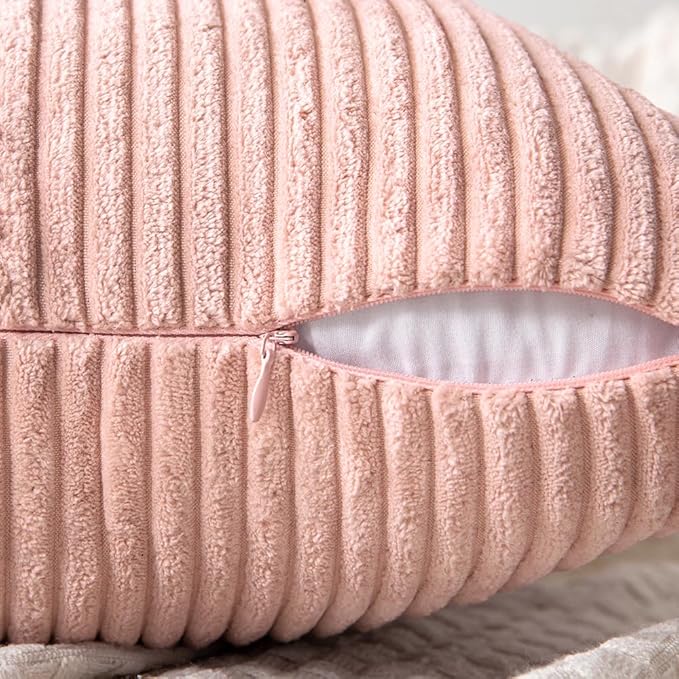 MIULEE Pink Decorative Throw Pillow Covers 20x20 Inch for Couch Bed Sofa Valentines Day Pack of 2 Boho Farmhouse Throw Pillows Soft Cross Corduroy Patchwork Textured Cushion Cases