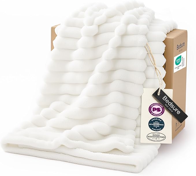 Bedsure GentleSoft White Throw Blanket for Couch - Mothers Gifts Day Birthday Gifts for Women Mom Her, Soft Cozy Fleece Throw Blanket for Girl, Room Home Bedroom Spring Decor, Off White, 50x60 Inches