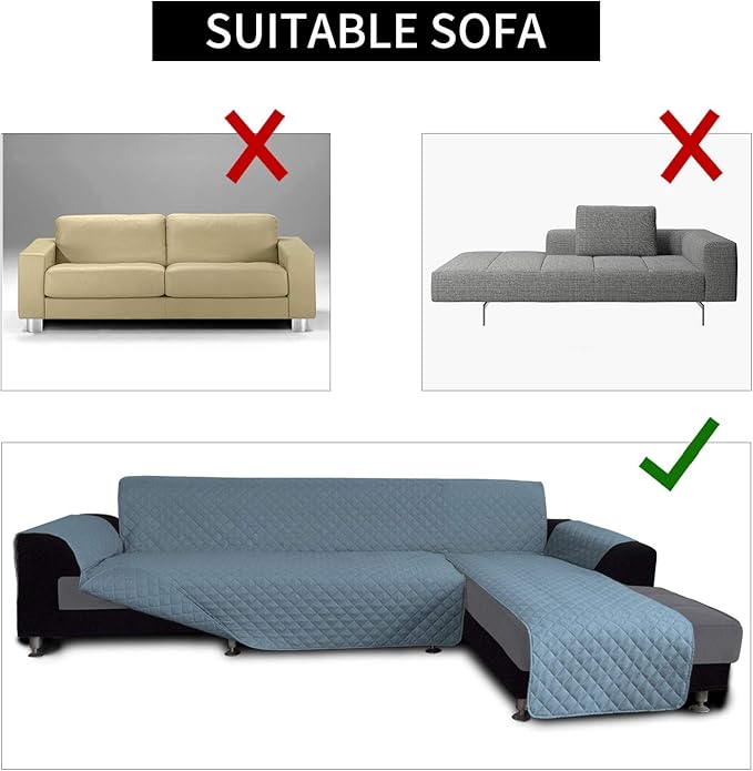Easy-Going L Shape Sofa Slipcover Sectional Couch Cover - Reversible Chaise Lounge Furniture Protector for Pets, Kids, Children, Dog, Cat (X-Large, Light Blue/Light Blue)