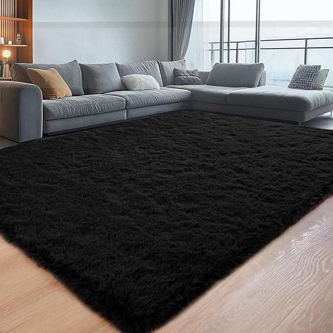 Chicrug Soft Area Rugs for Bedroom Living Room Plush Fluffy Rug 9x12 Feet, Shag Furry Area Rug Carpet Non Shedding for Nursery Children Kids Girls Room Home Decorative, Black