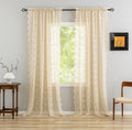 YJ YANJUN Vintage Lace Curtains 102 Inch Long-Victorian Floral Pattern Beige Sheer Curtain Panels for Living Room Home Office Light Filtering Ceiling to Floor for Large Window W52 X L102 Light Beige