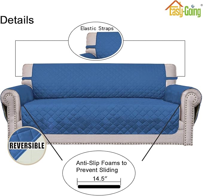 Easy-Going Chair Sofa Slipcover Reversible Sofa Cover Water Resistant Couch Cover Furniture Protector Cover with Elastic Straps for Pets Kids Children Dog Cat (Chair, Blue/Ivory)