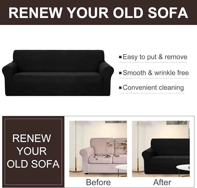 U-NICE HOME Stretch Couch Cover Sofa Cover Sofa Slipcover Furniture Protector for 4 Cushion Couch Sofa Pet Friendly(Oversized Sofa, Black)