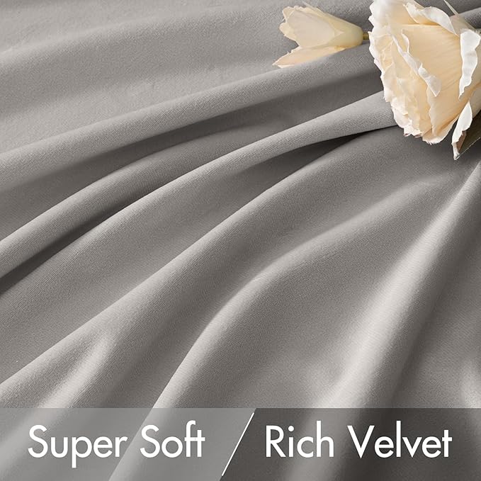 MIULEE Silver Gray Velvet Curtains 96 inches - Luxury Blackout Curtains for Bedroom Living Room Thermal Insulated Super Soft Window Drapes Rod Pocket & Back Tab, W52 x L96 inches, 2 Panels