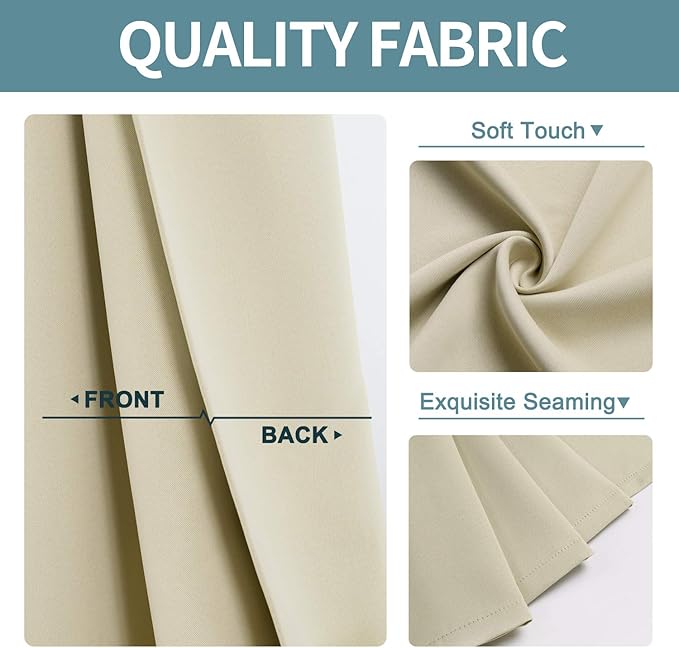 ChrisDowa Grommet Room Darkening Curtains for Bedroom and Living Room - 2 Panels Set Thermal Insulated Blackout Curtains (Beige, 52 x 95 Inch)