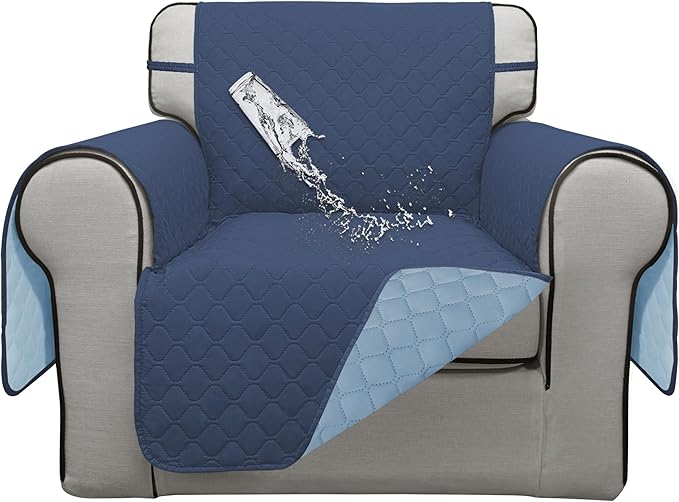 ISSUNTEX Double Protection 100% Waterproof Chair Sofa Cover for Living Room, Reversible Furniture Protector for Dogs, Pets, Kids (Chair, Dark Blue/Light Blue)