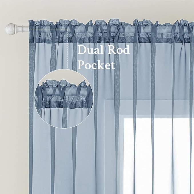 MIULEE 2 Panels Solid Color Sheer Window Curtains Elegant Window Voile Panels/Drapes/Treatment for Bedroom Living Room (54X108 Inches Dusty Blue)