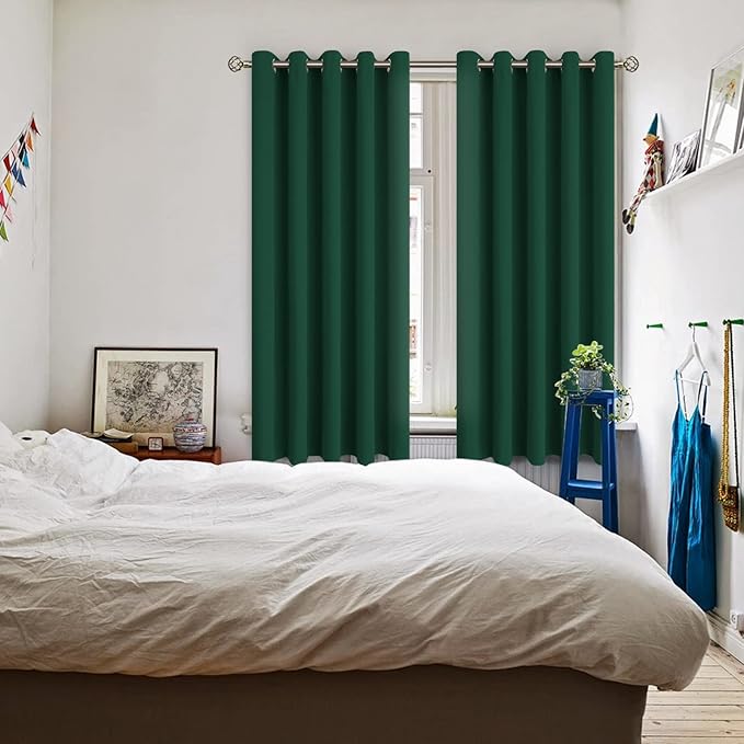 BGment Blackout Curtains for Bedroom - Grommet Thermal Insulated Room Darkening Drapes for Living Room, Set of 2 Panels (70 x 63 Inch, Emerald Green)