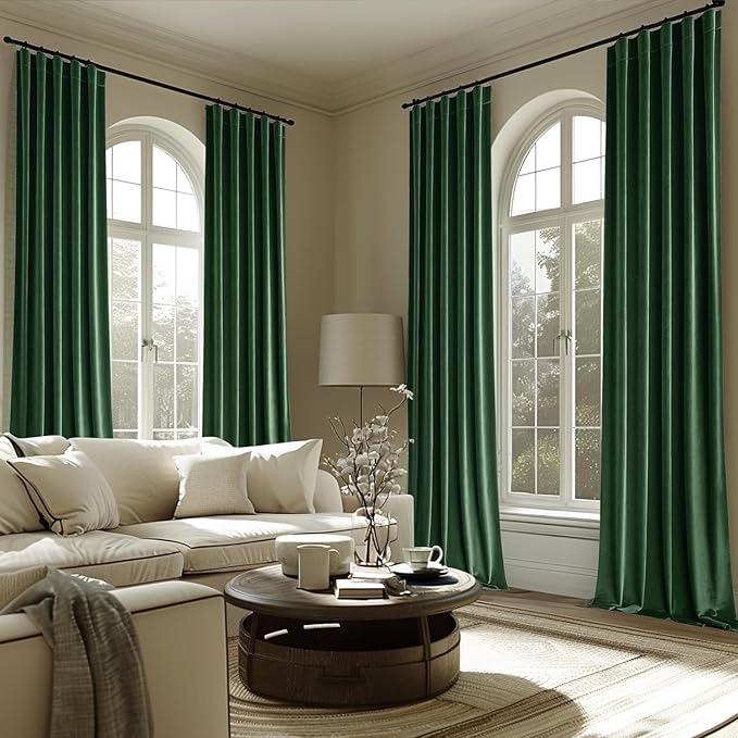 MIULEE Velvet Curtains 96 inches - Luxury Christmas Blackout Curtains for Bedroom Living Room Thermal Insulated Super Soft Window Drapes Rod Pocket & Back Tab, Hunter Green, W52 x L96 inches, 2 Panels