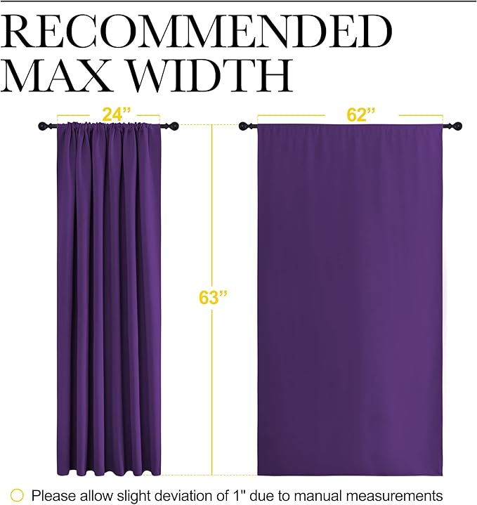 NICETOWN Living Room Curtains for Window - Energy Efficient & Noise Reducing Thermal Insulated Rod Pocket Blackout Drapes/Draperies for Living Room (Royal Purple, 2 Panels, W62 inches x L63 inches)