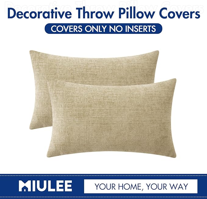 MIULEE Pack of 2 Beige Throw Pillow Covers 12x20 Inch Soft Lumbar Pillow Covers for Sofa Living Room Spring Home Decor Couch Solid Dyed Cases