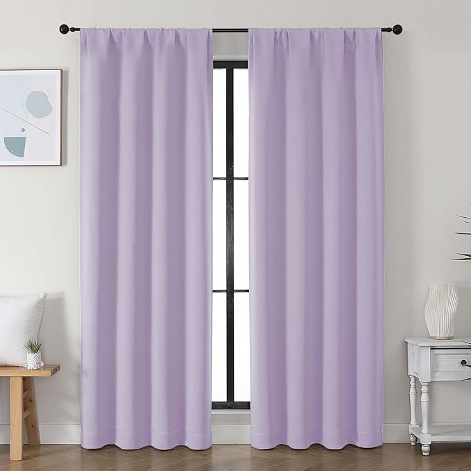Simplebrand Ava Lilac Blackout Curtains for Bedroom, 78 Inch Length, 2 Panels Set, Privacy Thermal Insulated Rod Pocket Window Curtains for Patio, French Door, W40 x L78 Inch