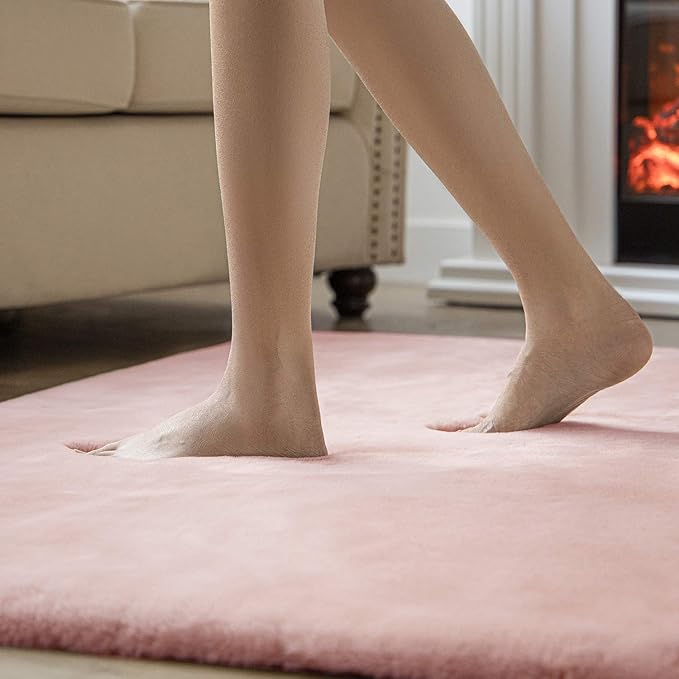 Ashler HOME DECO Ultra Soft Faux Rabbit Fur Chair Couch Cover Area Rug for Bedroom Floor Sofa Living Room Pink 2 x 3 Feet