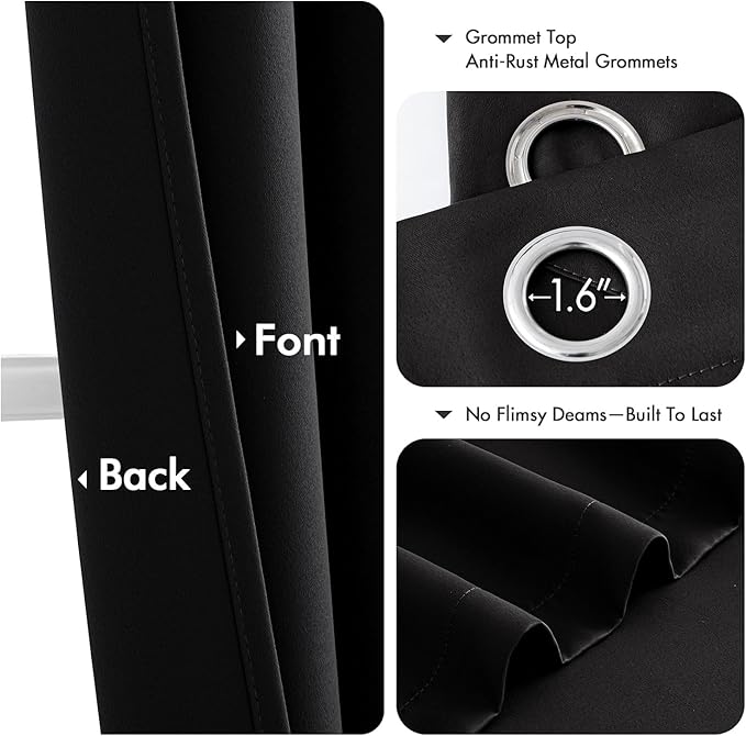 MIULEE Black Blackout Curtains - Bedroom Window Treatment Curtains Thermal Insulated Room Darkening Drapes for Living Room Kitchen Grommet Top Light Blocking Drapery, 40 x 50 Inches Long, 2 Panels