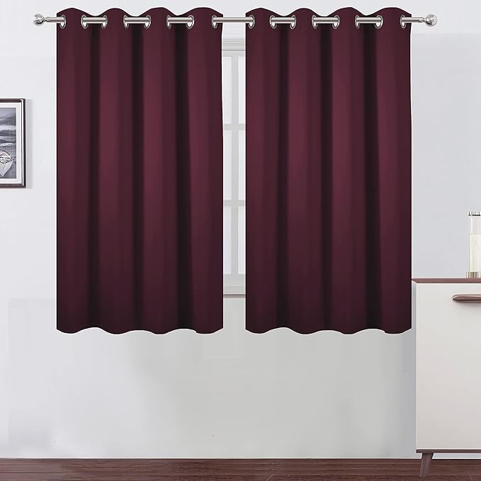 LEMOMO Blackout Curtains 52 x 45 inch/Burgundy Red Curtains Set of 2 Panels/Thermal Insulated Room Darkening Bedroom Curtains