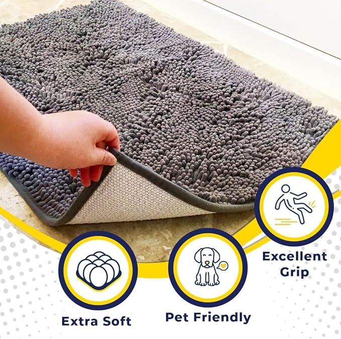 Muddy Mat® | Super Absorbent Door Mat Indoor, Microfiber Quick Dry Chenille Entryway Rug, Non-Slip Front Door Mat, Indoor Mats for Entryway, Machine Washable Pet Rug, Grey 36"x120"