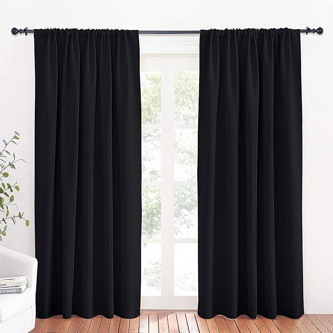 RYB HOME Large Blackout Curtains for Bedroom 84 inches Long 2 Panels Set, Privacy Thermal Insultaed Sunlignt Heat Blocking Drapes for Sliding Patio Door, Width 70 by Length 84, Black