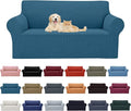 Cupuamon 2026 New Stretch Loveseat Sofa Slipcovers Couch Cover for 2 Cushion Furniture Protector Sofa Covers with Elastic Bottom Jacquard Fabric Small Checks for Pets, Kids - Peacock Blue