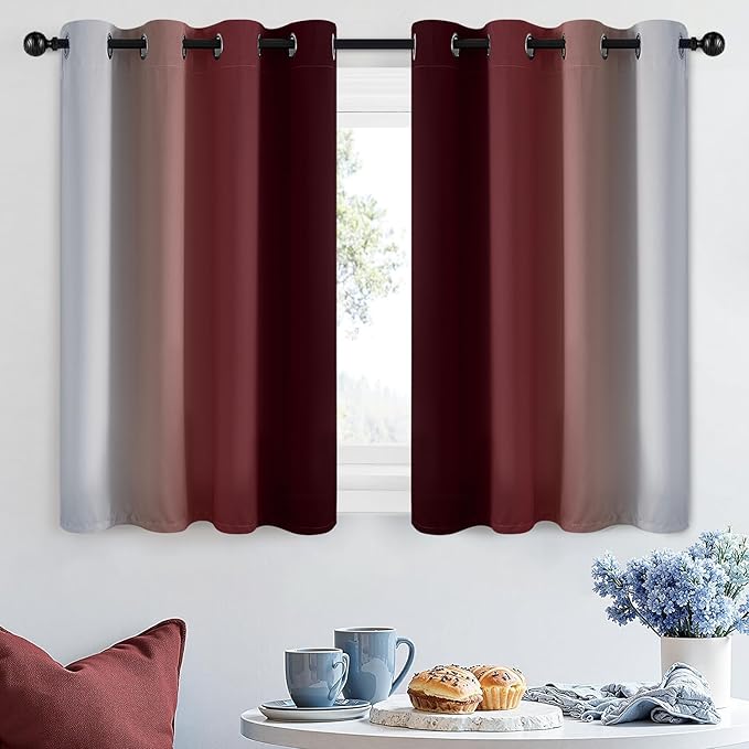 SimpleHome Ombre Room Darkening Curtains 36 inches Length for Bedroom,Grommet Gradient Light Blocking Red Gradient Window Curtains for Living Room,2 Panels, 52x36 inches