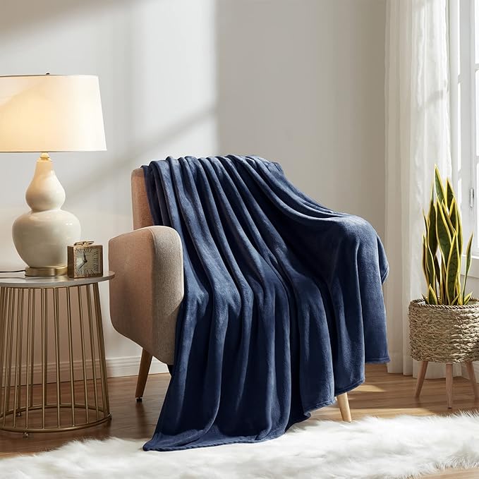 KMUSET Fleece Blanket Throw Size Navy Lightweight Super Soft Cozy Luxury Bed Blanket Microfiber Factory Shop