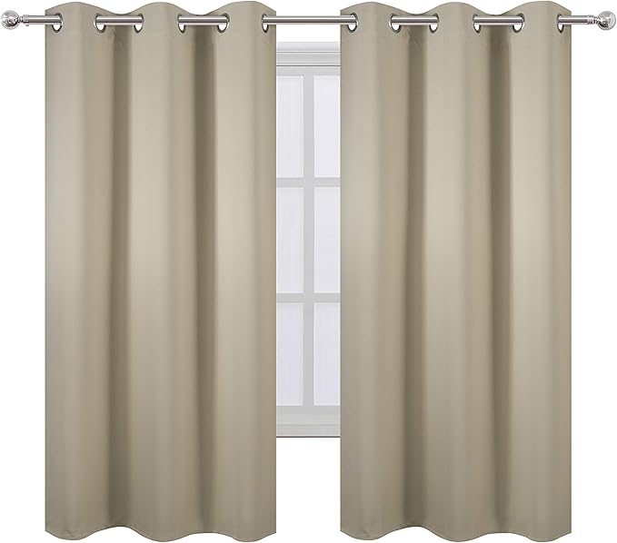 LEMOMO Beige Thermal Blackout Curtains/38 x 63 Inch/Set of 2 Panels Room Darkening Curtains for Bedroom