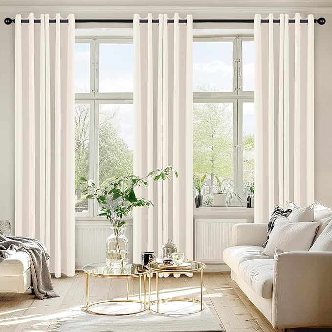 MIULEE Beige White Blackout Curtains for Bedroom Living Room 72 Inches Long 2 Panels, Thermal Insulated Room Darkening Drapes Solid Grommet Noise Reduction Light Blocking Window Treatments 40x72 Inch