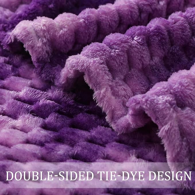 Exclusivo Mezcla Fleece Twin Blanket for Bed, Extra Large Fuzzy Tie-dye Purple Bed Blankets, Soft Cozy Plush Sofa Throws for All Seasons, 60x80 Inches