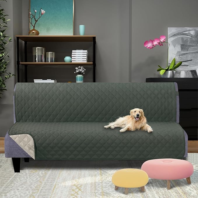 U-NICE HOME Futon Sofa Covers Reversible Sofa Slipcover Armless Cover Furniture Protector Couch Cover Water Resistant (Futon, Grey/Beige)