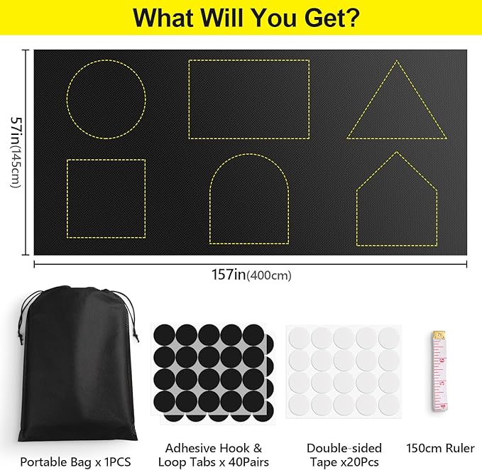 FADOTY Blackout Curtains for Bedroom, Portable 100% Black Out Window Cover Film, Cuttable Blackout Shades Fabric Sheet, No Drill Window Blinds, Sun Heat Light Blocker for Travel Media Dorm, 57'' W