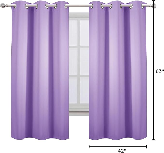 LEMOMO Lavender Blackout Curtains 42 x 63 Inch Length/Set of 2 Curtain Panels/Thermal Insulated Room Darkening Blackout Curtains for Bedroom