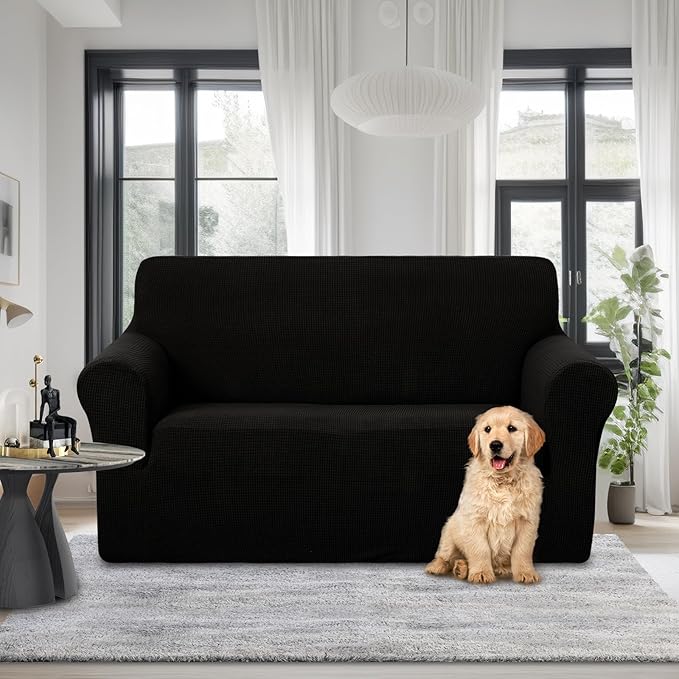 U-NICE HOME Loveseat Cover Stretch Couch Cover Sofa Cover Sofa Slipcover Furniture Protector for 2 Cushion Couch Sofa Pet Friendly(Loveseat, Black)