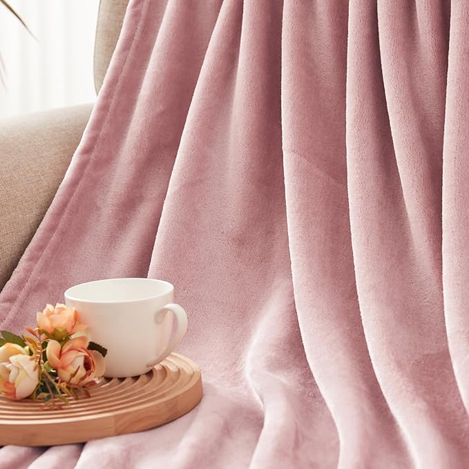 Exclusivo Mezcla Fleece Dusty Pink Throw Blanket for Couch, Sofa, Super Soft and Warm Blankets, All Season, Cozy, Plush, Lightweight, 50x60 Inches