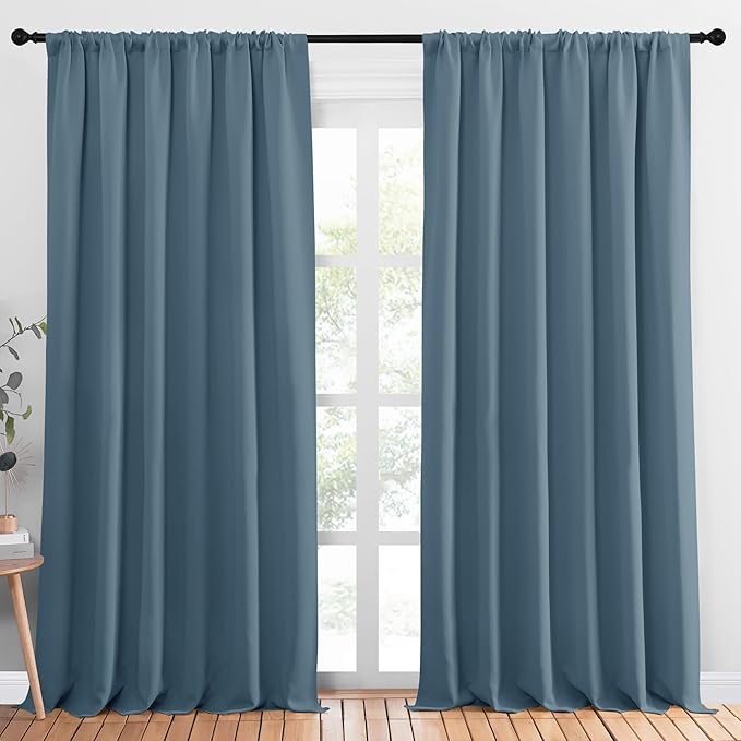 NICETOWN 2 Panels Blackout Curtains, Rod Pocket Thermal Insulated Drapess for Bedroom, Privacy Protection Easy-Care Heavy Duty Curtains for Living Room/Dining Room, W70 x L95 inches, Smoky Blue