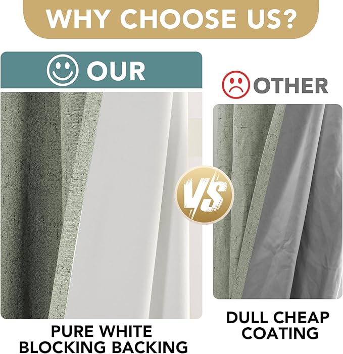 H.VERSAILTEX Linen Blackout Curtains Durable Thick Textured Linen Look 100% Blackout Patio Door Curtain Anti Rust Grommet Extra Wide Sliding Door Curtain Panel, W100 x L108 inch - Sage