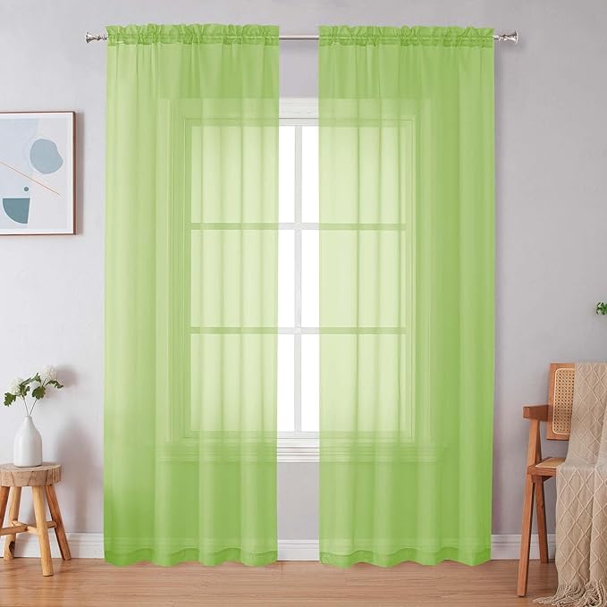 Simplebrand Lime Sheer Curtains 63 Inch Length 2 Panels, Rod Pocket Solid Color Window Sheer Curtain Panels, Elegant Curtains & Drapes for Living Room, Bedroom 2 Panels (Ivory, 42" W x 63" L)