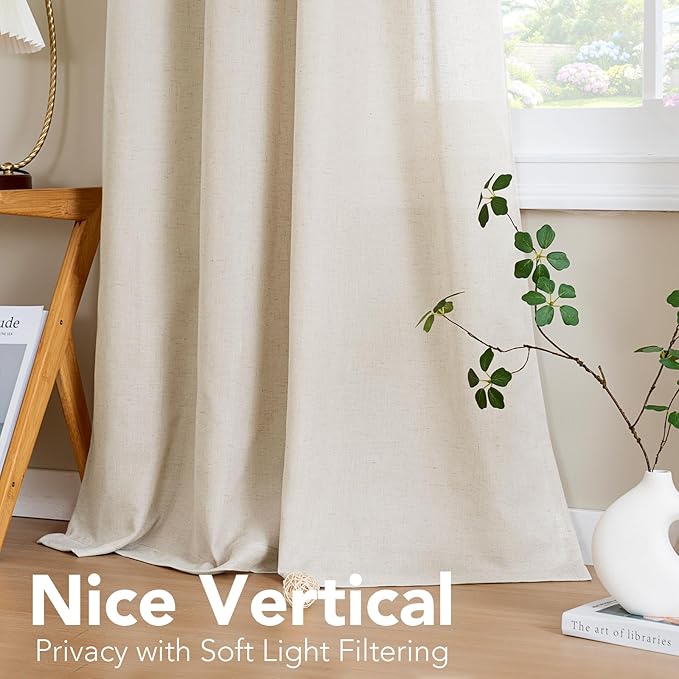 H.VERSAILTEX Living Room Linen Curtains Home Decorative Nickel Grommet Semi Sheer Curtains Privacy Added Energy Saving Light Filtering Window Treatments Draperies for Bedroom, Ivory, 52x108, 2 Panels