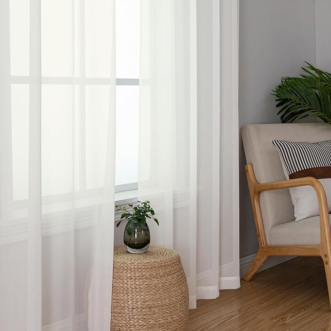 Simplebrand Ivory Sheer Curtains 90 Inches Long, Light Filtering Rod Pocket Solid Color Window Sheer Curtain Panels, Elegant Curtains & Drapes for Living Room, Bedroom 2 Panels (Ivory, 42" W x 90" L)