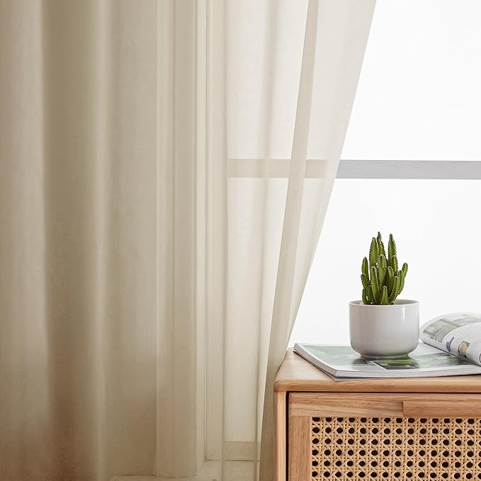 Simplebrand Taupe Sheer Curtains 84 Inches Long 2 Panels, Light Filtering Rod Pocket Solid Color Kakhi Taupe Brown Elegant Window Sheer Curtains & Drapes for Living Room, Bedroom (42" W x 84" L)