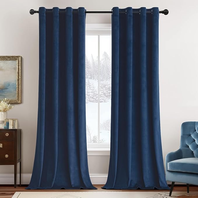 MIULEE Velvet Curtains Navy Blue Elegant Grommet Curtains Thermal Insulated Soundproof Room Darkening Curtains/Drapes for Classical Living Room Bedroom 52 x 84 Inch 2 Panels