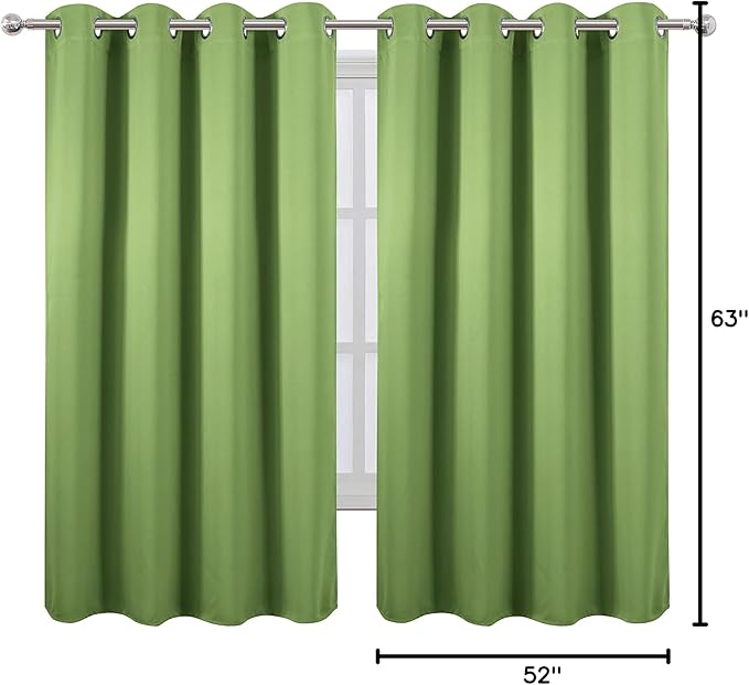LEMOMO Blackout Curtains 52 x 63 inch/Light Green Curtains Set of 2 Panels/Thermal Insulated Room Darkening Bedroom Curtains