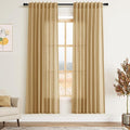 Gold Yellow Linen Curtains 72 Inch Length for Living Room Sheer Lightweight Door Drapes 2 Panels Set for Kids Bedroom Light Filtering Back Tab Rod Pocket Curtain for Kitchen Protect Privacy 52x72