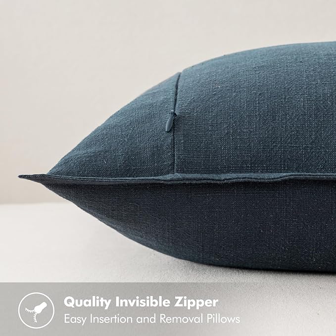 MIULEE Decorative Linen Pillow Covers 20x20 Inch Navy Blue Boho Farmhouse Neutral Couch Throw Pillows for Bed Pack of 2 Accent Coastal Modern Pillowcase Summer Sofa Livingroom Home Decor