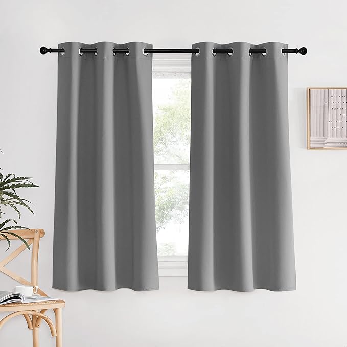 NICETOWN Silver Grey Bedroom Curtains 60 inch Length 2 Panels Set, 34" Wide, Solid Thermal Insulated Grommet Light Blocking Blackout Curtains & Drapes for Living Room