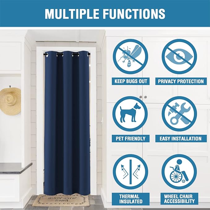 H.VERSAILTEX Doorway Curtain Blackout Closet Door Curtain Room Divider Window Treatment Curtain for Bedroom Thermal Insulated Privacy Drape Soundproof Grommet, 42 x 80 inches, 1 Panel, Navy