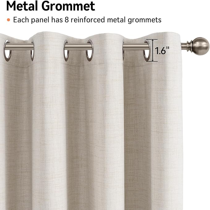 100% Blackout Curtains 63 Inch Length Linen Textured Blackout Curtains for Bedroom Grommet Curtains for Living Room Window Treatment Curtain Drapes(50"W x 63"L, 2 Panels, Beige)