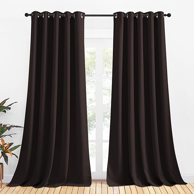 NICETOWN Blackout Curtain Panels for Bedroom, 2 Panels, W70 x L95-inch, Toffee Brown, Thermal Insulated Grommet Top Blackout Draperies and Drapes for Basement