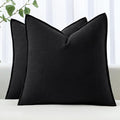 MIULEE Decorative Linen Euro Sham Pillow Covers 22x22 Inch Black Boho Farmhouse Neutral Couch Throw Pillows for Halloween Bed Pack of 2 Accent Modern Pillowcase Sofa Livingroom Home Decor