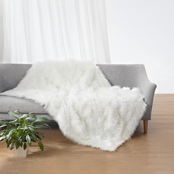 Ciicool Fluffy Area Rug, White Faux Fur Rug for Bedroom Living Room, Thick Fuzzy Shag Rug Furry Nursery Rug Plush Indoor Floor Carpets for Kids Girls Boys Teen Dorm, 4x6 ft