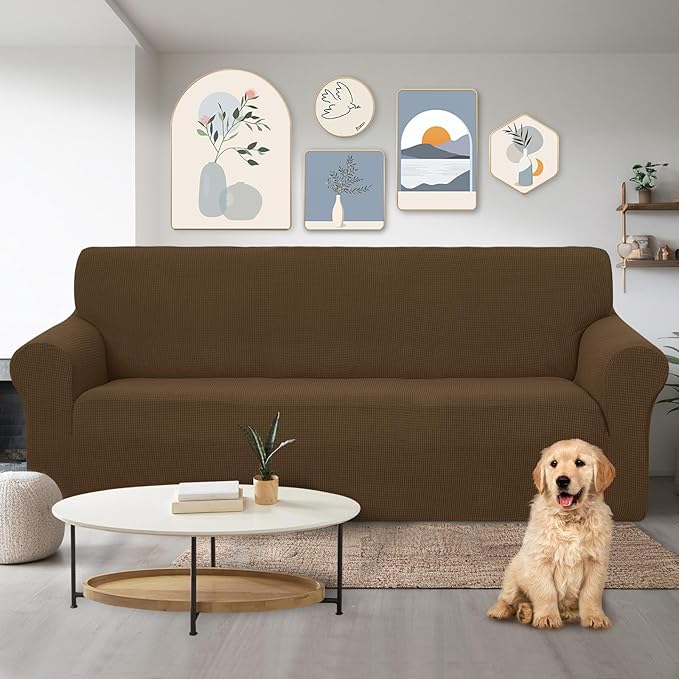 U-NICE HOME Stretch Couch Cover Sofa Cover Washable Sofa Slipcover Furniture Protector for 3 Cushion Couch Sofa Pet Friendly(Sofa, Brown)