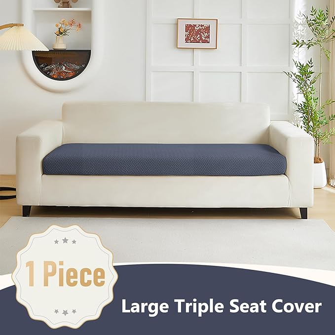 Couch Cushion Covers for Sofa Couch Covers Wear-Resistant Universal Sofa Cover Washable Stretch for Sectional Slipcovers (Texture-Gray Blue,Large Triple Seat Cover)